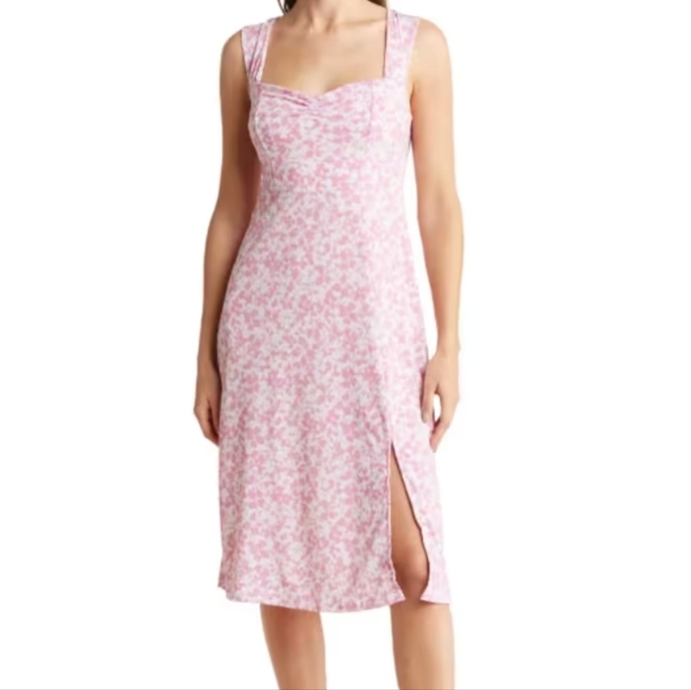 NWOT Lush Floral Pink Fit and Flare Midi Dress Size L Graduation Party Wedding